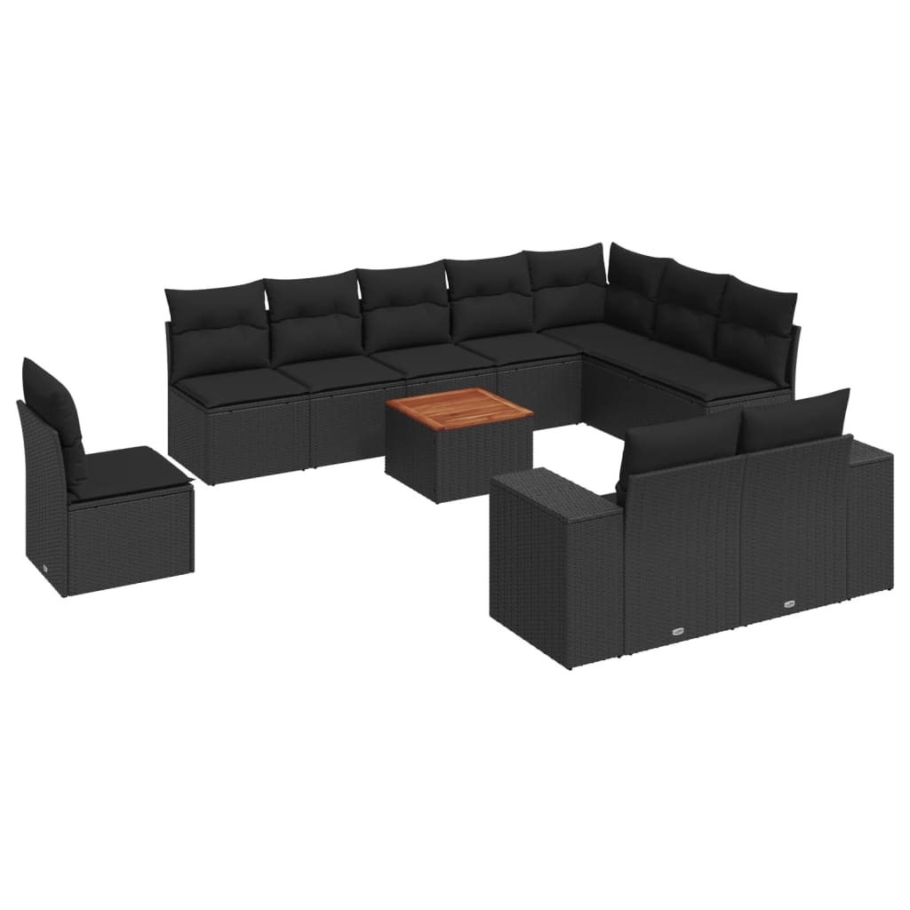 Set Divani da Giardino 11 pz con Cuscini in Polyrattan Nero