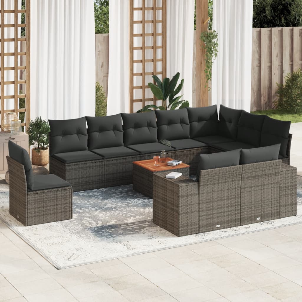Set Divani da Giardino 11 pz con Cuscini in Polyrattan Grigio 3225500
