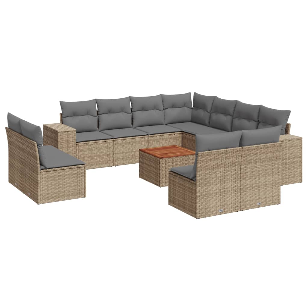 Set Divani da Giardino 12 pz con Cuscini Beige in Polyrattan