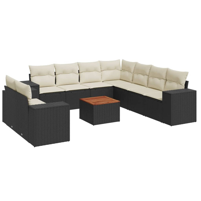 Set Divani da Giardino 10pz con Cuscini in Polyrattan Nero