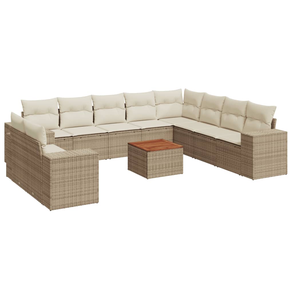 Set Divani da Giardino 11 pz con Cuscini Beige in Polyrattan