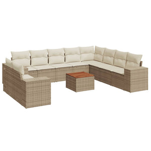 Set Divani da Giardino 11 pz con Cuscini Beige in Polyrattan