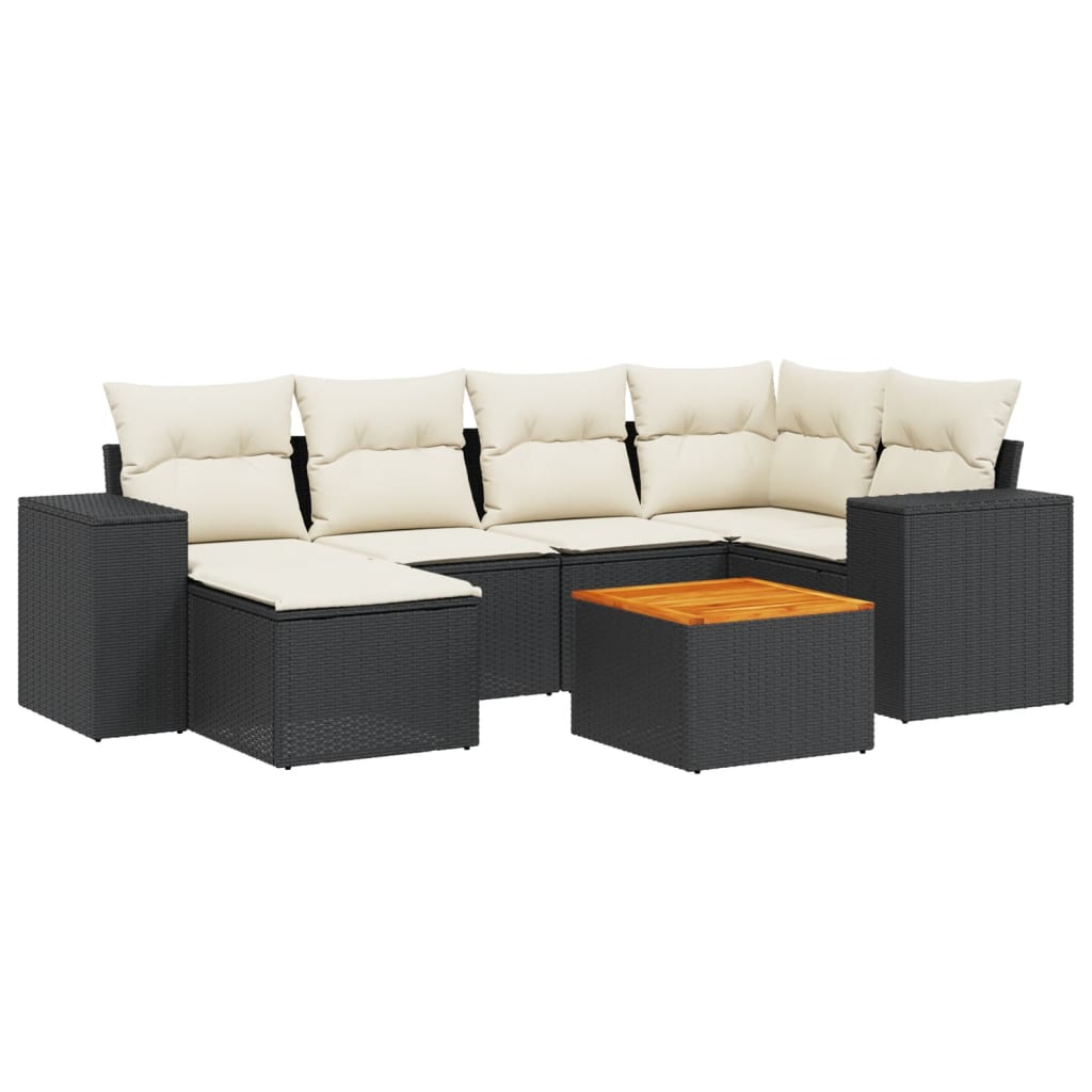 Set Divani da Giardino con Cuscini 7pz Nero Polyrattan