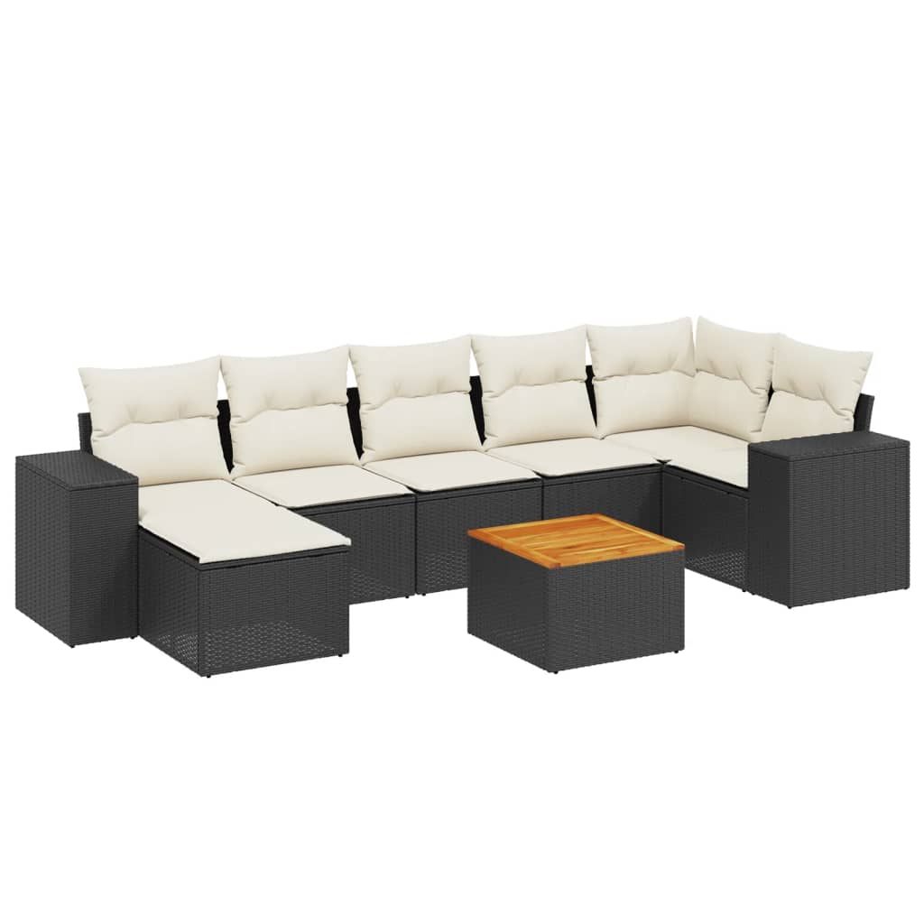 Set Divani da Giardino con Cuscini 8 pz Nero in Polyrattan