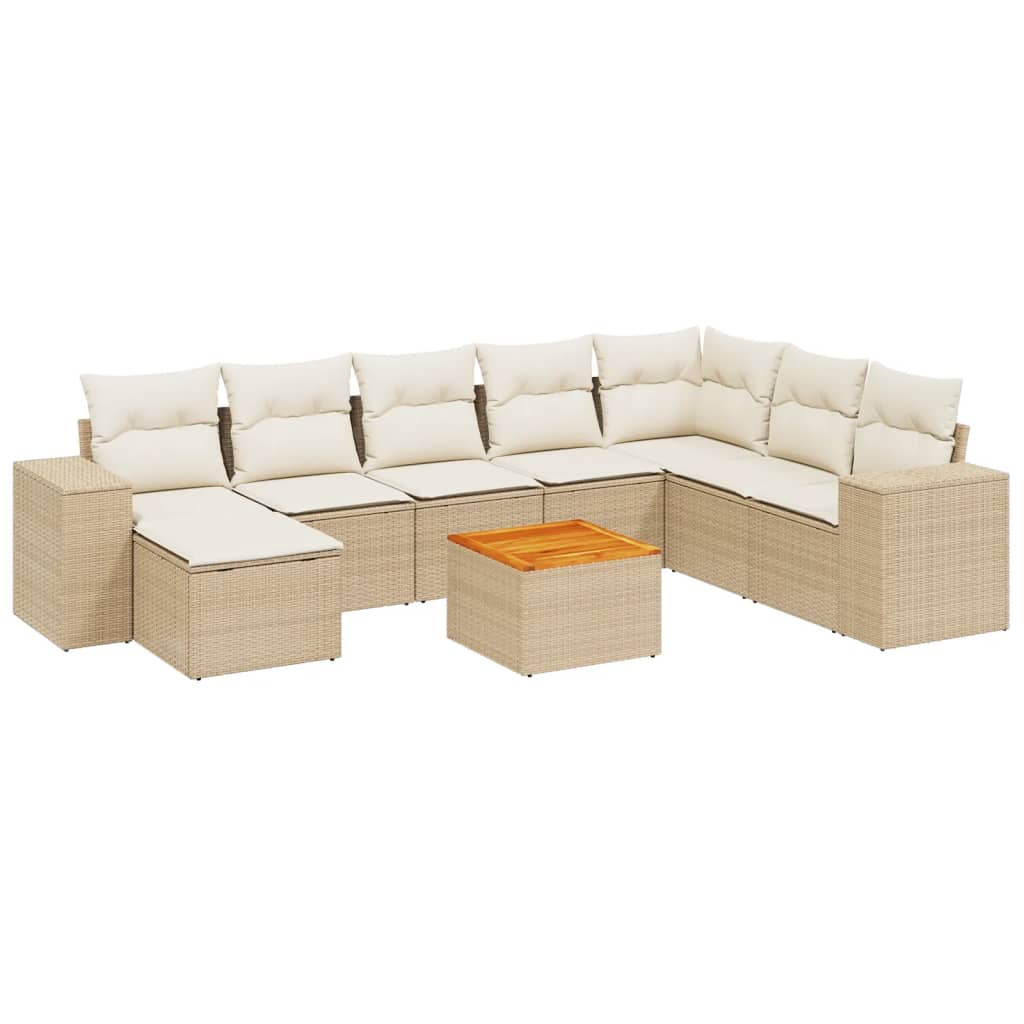 Set Divano da Giardino 9 pz con Cuscini Beige in Polyrattan 3225582