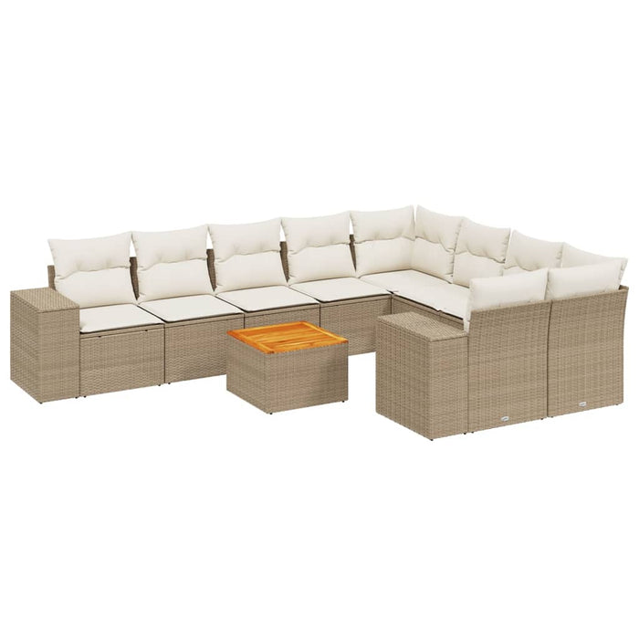 Set Divano da Giardino 10 pz con Cuscini Beige in Polyrattan 3225603