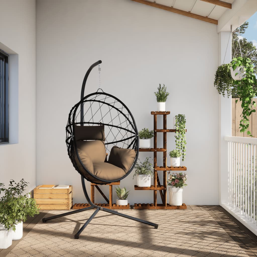 Sedia a Uovo Sospesa con Supporto Tortora Polyrattan e Acciaio