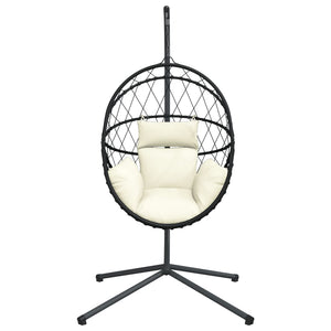 Sedia a Uovo Sospesa con Supporto Beige in Polyrattan e Acciaio