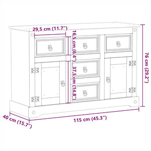 Credenza Corona 112x40x75 cm in Legno Massello di Pino 4005680