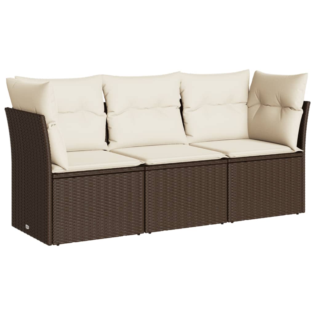 Set Divano da Giardino 3 pz con Cuscini Marrone in Polyrattan 3249052