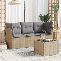Set Divano da Giardino 4 pz con Cuscini-Sofa da Giardino-Divanetto da esterno Beige in Polyrattan 439390