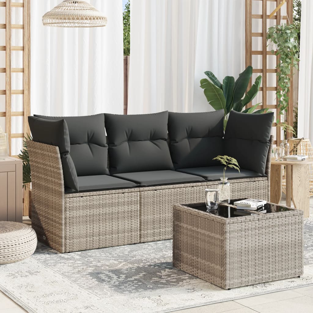 Set Divano da Giardino 4 pz con Cuscini-Sofa da Giardino-Divanetto da esterno Grigio Chiaro Polyrattan 662388