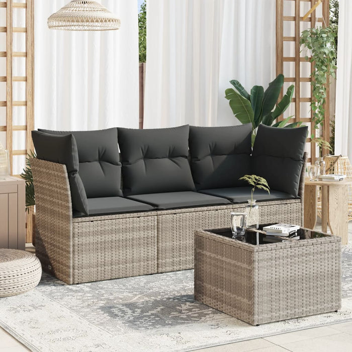 Set Divano da Giardino 4 pz con Cuscini-Sofa da Giardino-Divanetto da esterno Grigio Chiaro Polyrattan 662388
