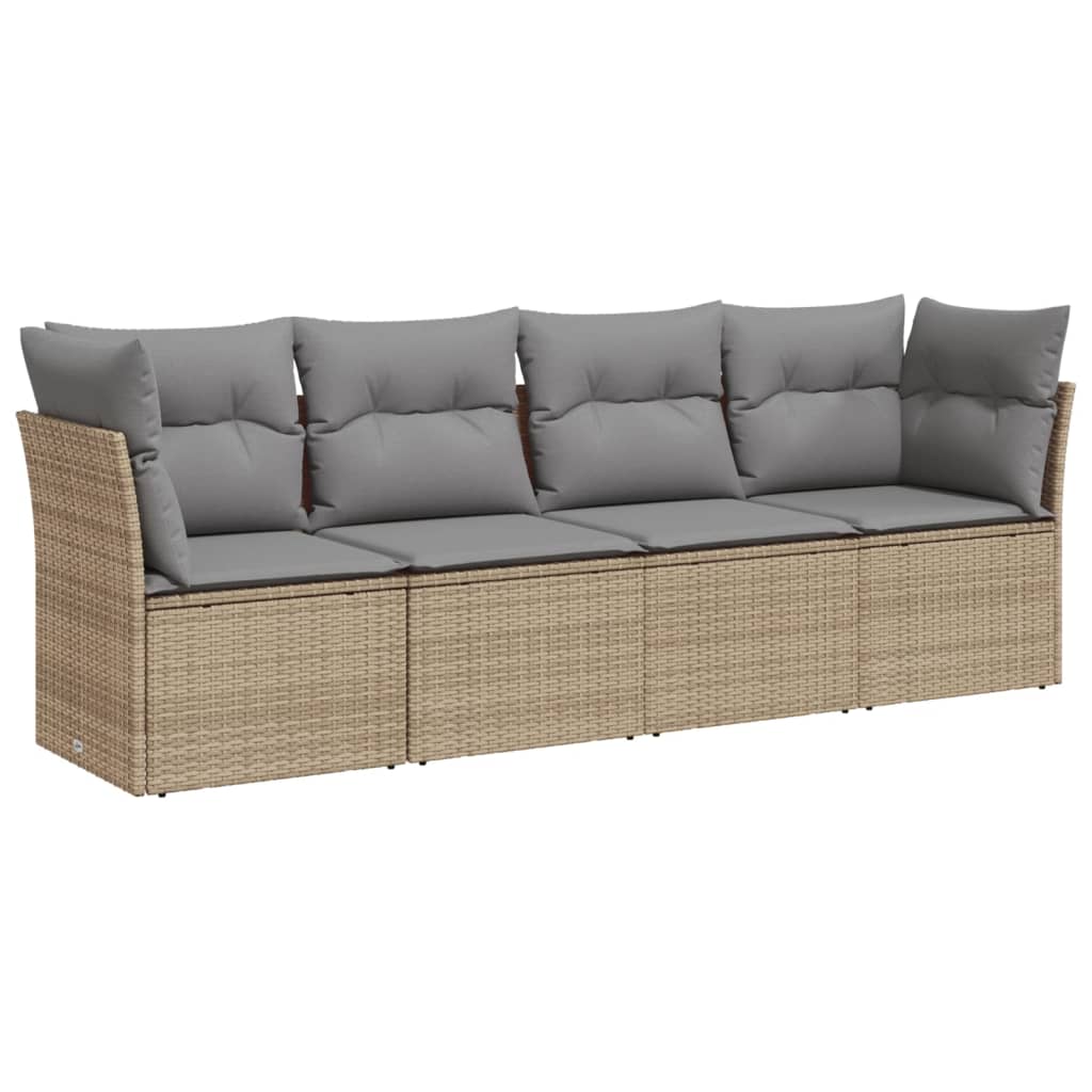 Set Divano da Giardino 4 pz con Cuscini-Sofa da Giardino-Divanetto da esterno Beige in Polyrattan 917181