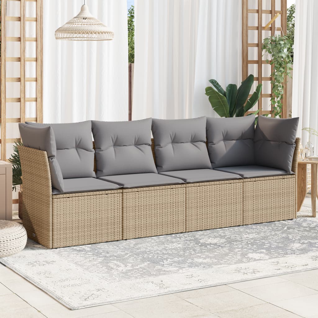 Set Divano da Giardino 4 pz con Cuscini-Sofa da Giardino-Divanetto da esterno Beige in Polyrattan 917181