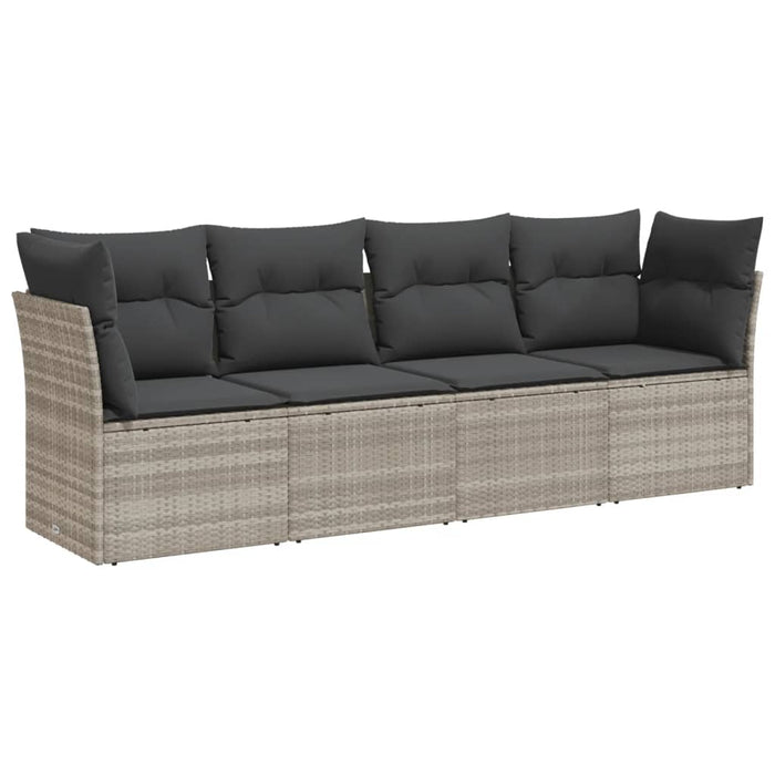 Set Divano da Giardino 4 pz con Cuscini-Sofa da Giardino-Divanetto da esterno Grigio Chiaro Polyrattan 562948