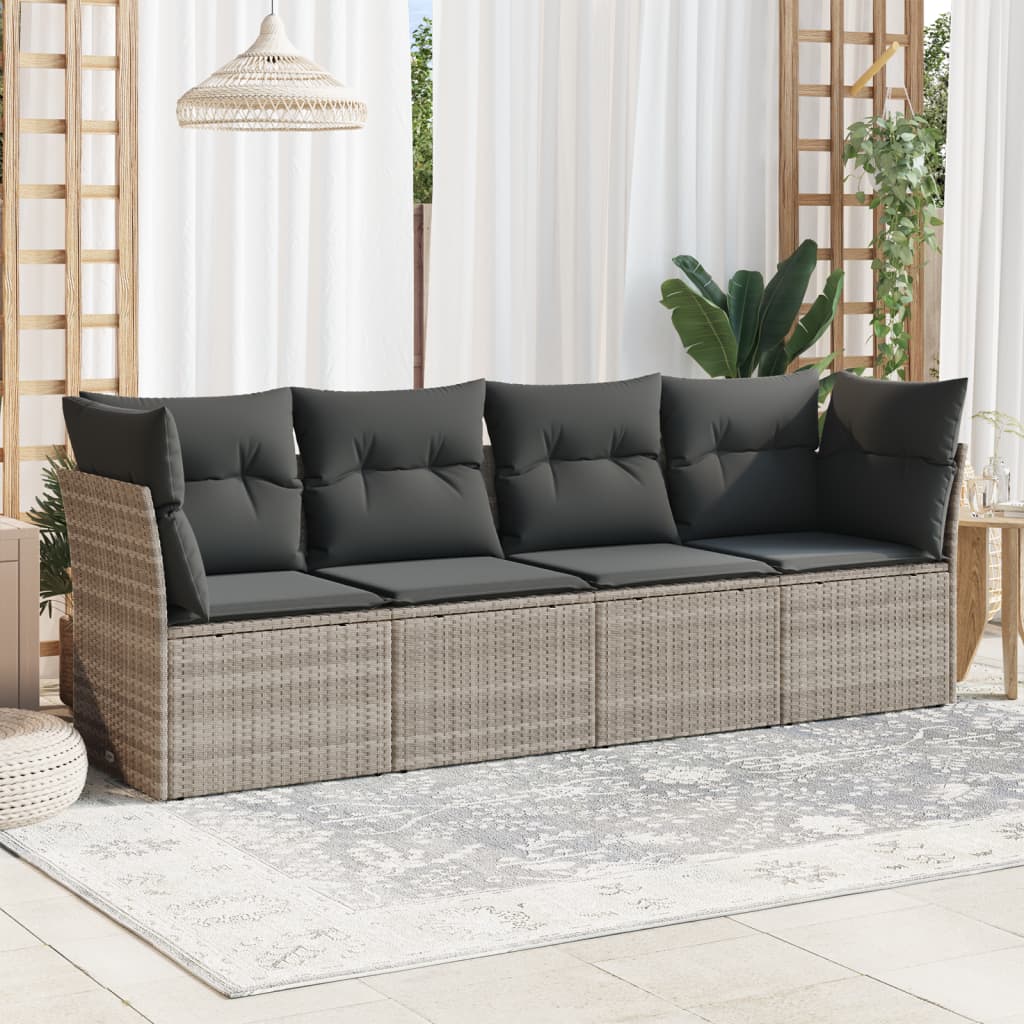 Set Divano da Giardino 4 pz con Cuscini-Sofa da Giardino-Divanetto da esterno Grigio Chiaro Polyrattan 562948