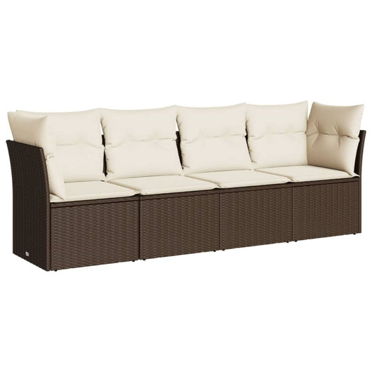 Set Divano da Giardino 4 pz con Cuscini-Sofa da Giardino-Divanetto da esterno Marrone in Polyrattan 101532