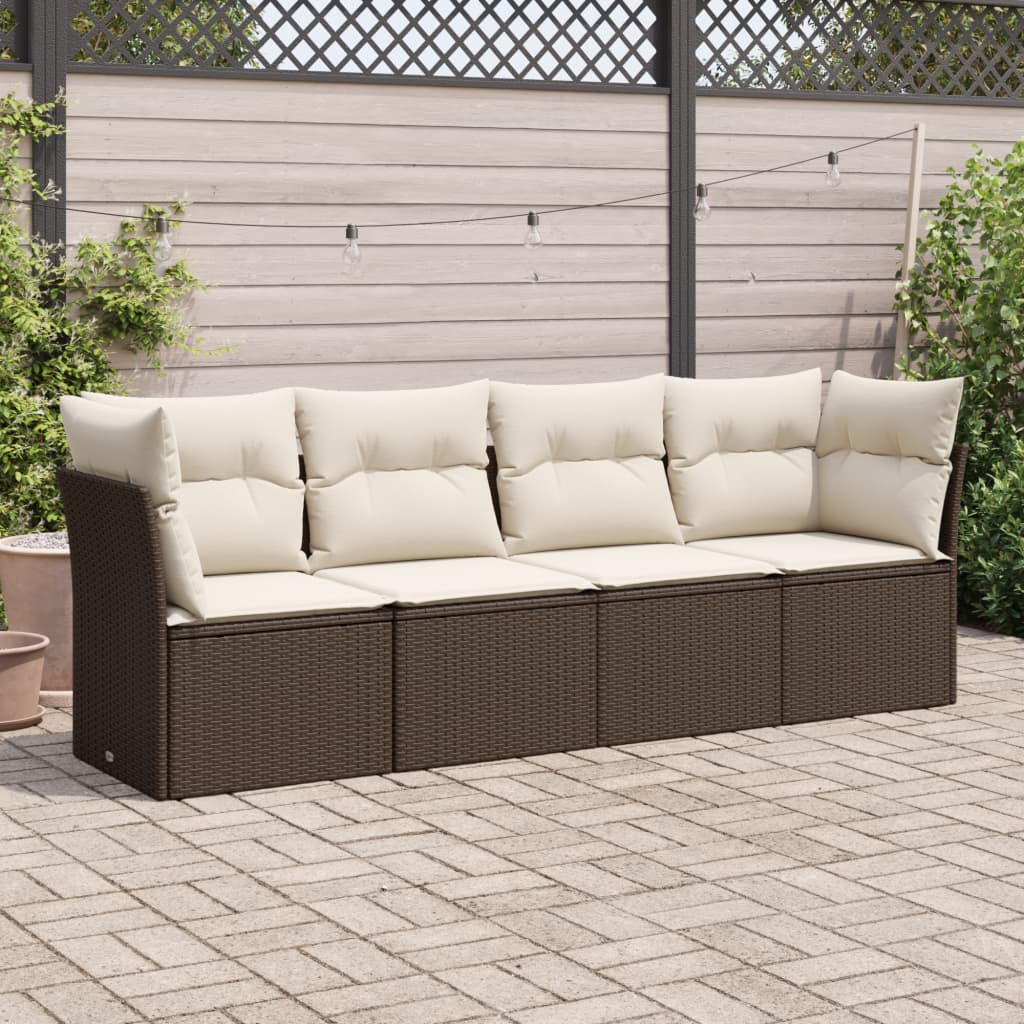 Set Divano da Giardino 4 pz con Cuscini-Sofa da Giardino-Divanetto da esterno Marrone in Polyrattan 101532