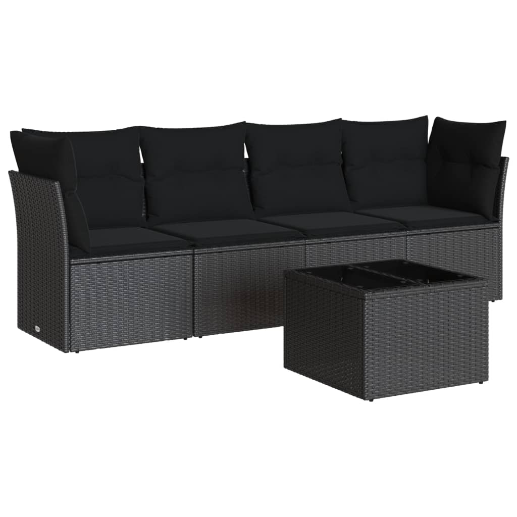 Set Divani da Giardino 5 pz con Cuscini in Polyrattan Nero