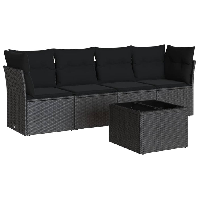 Set Divani da Giardino 5 pz con Cuscini in Polyrattan Nero