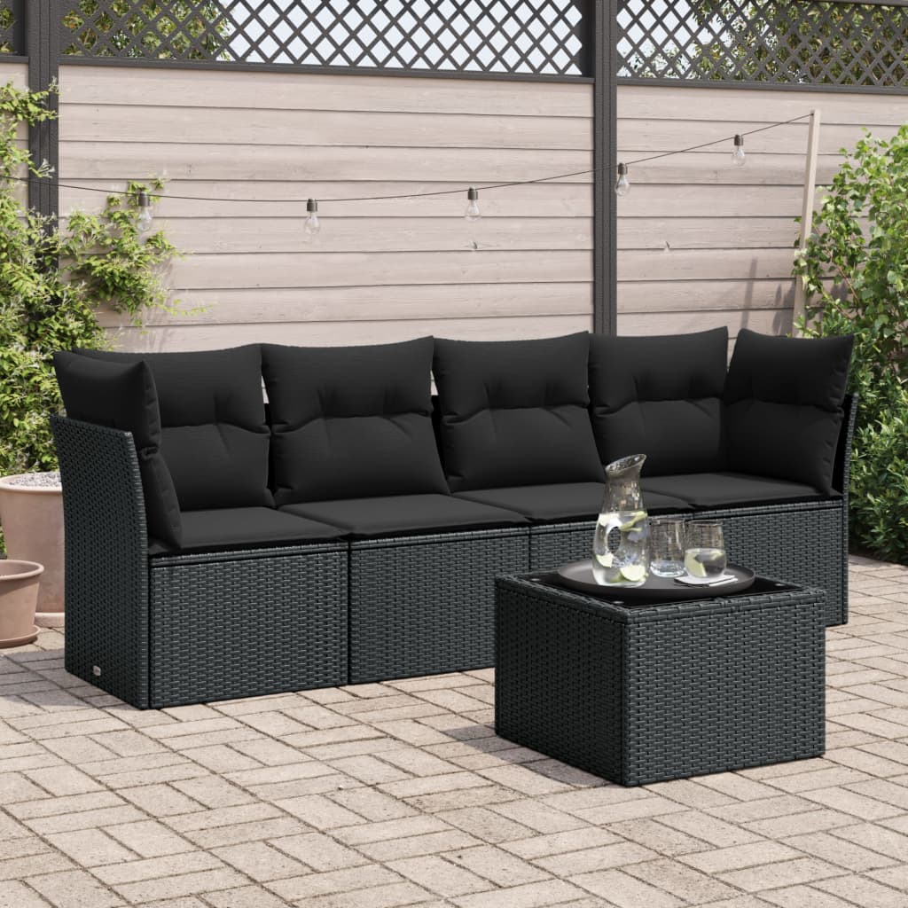 Set Divani da Giardino 5 pz con Cuscini in Polyrattan Nero