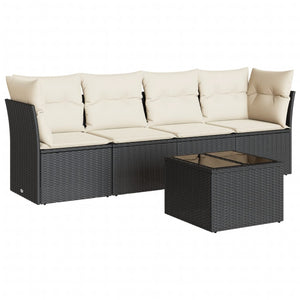 Set Divani da Giardino 5 pz con Cuscini in Polyrattan Nero