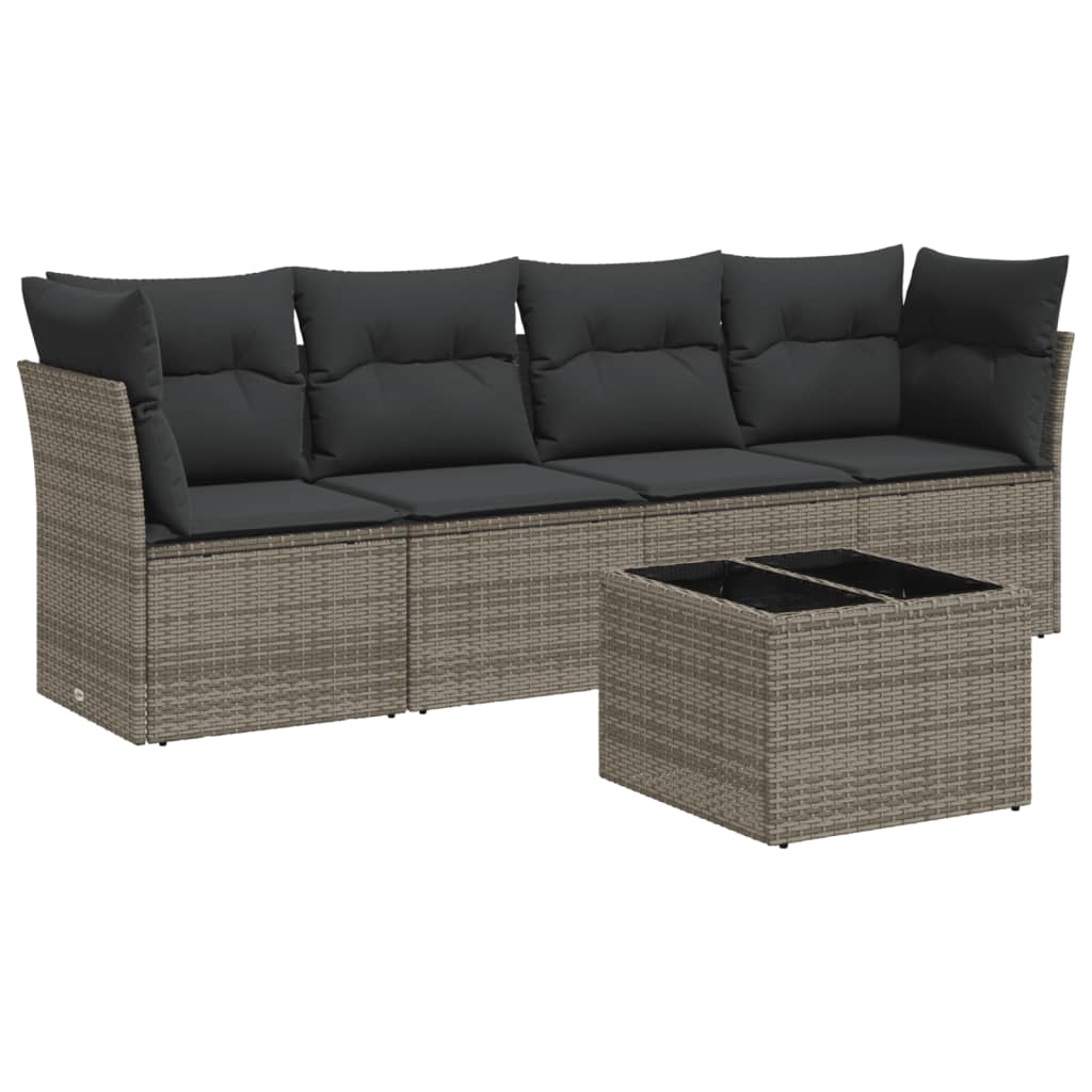 Set Divano da Giardino 5 pz con Cuscini Grigio in Polyrattan 3249079