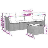 Set Divano da Giardino 5 pz con Cuscini-Sofa da Giardino-Divanetto da esterno Grigio in Polyrattan 615147