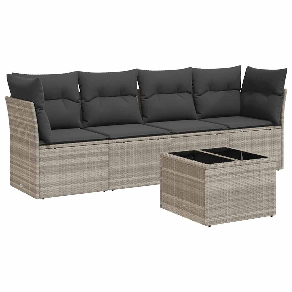 Set Divano da Giardino 5pz con Cuscini-Sofa da Giardino-Divanetto da esterno Grigio Chiaro Polyrattan 815388