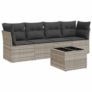 Set Divano da Giardino 5pz con Cuscini-Sofa da Giardino-Divanetto da esterno Grigio Chiaro Polyrattan 815388