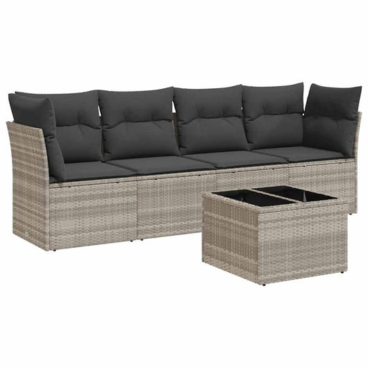 Set Divano da Giardino 5pz con Cuscini Grigio Chiaro Polyrattan