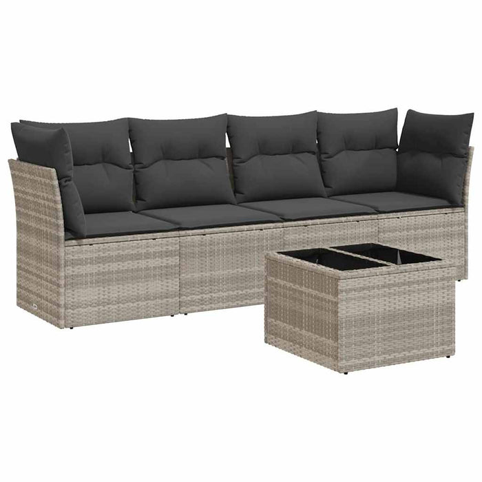 Set Divano da Giardino 5pz con Cuscini Grigio Chiaro Polyrattan