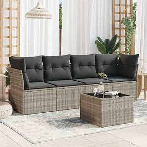 Set Divano da Giardino 5pz con Cuscini-Sofa da Giardino-Divanetto da esterno Grigio Chiaro Polyrattan 815388