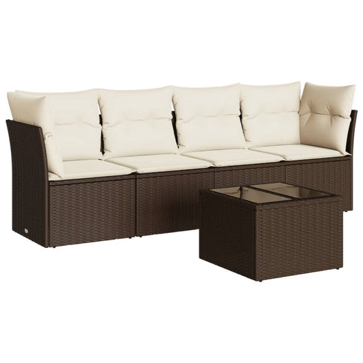 Set Divano da Giardino 5 pz con Cuscini-Sofa da Giardino-Divanetto da esterno Marrone in Polyrattan 403587