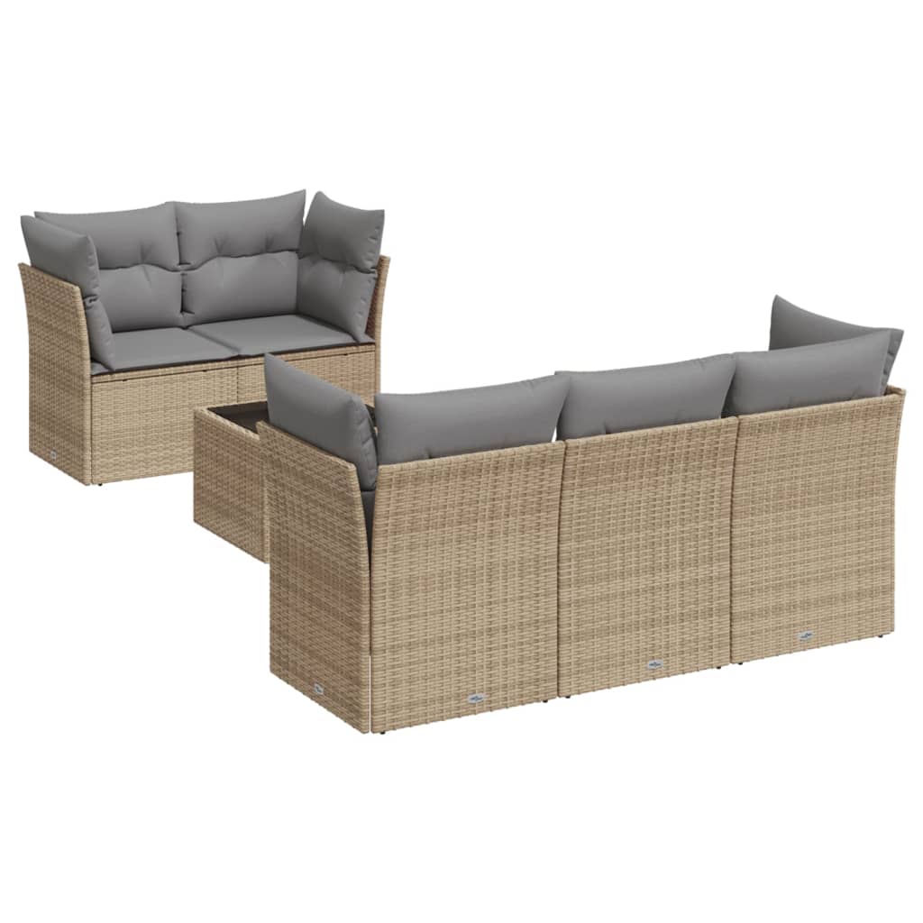 Set Divano da Giardino 6 pz con Cuscini Beige in Polyrattan