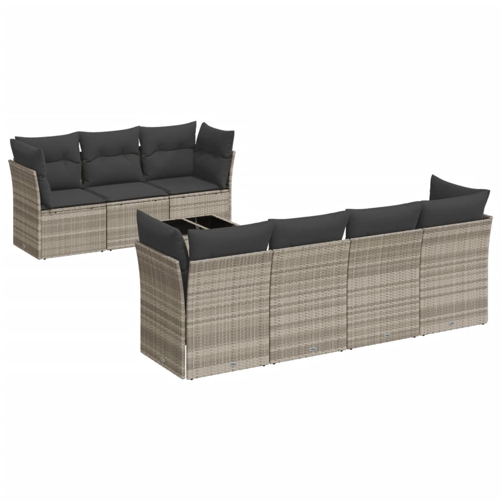Set Divano da Giardino 8pz con Cuscini Grigio Chiaro Polyrattan