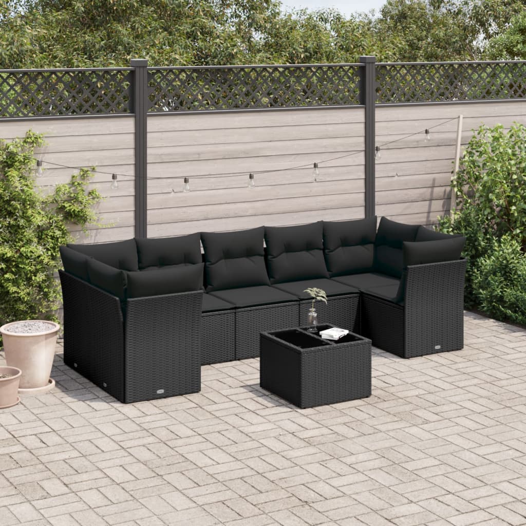 Set Divani da Giardino con Cuscini 8 pz Nero in Polyrattan 3249124