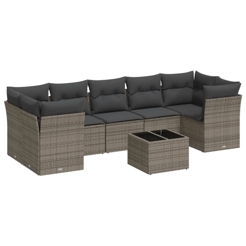 Set Divano da Giardino 8 pz con Cuscini Grigio in Polyrattan 3249129
