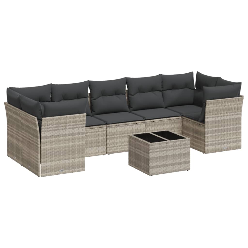 Set Divano da Giardino 8pz con Cuscini Grigio Chiaro Polyrattan