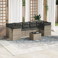Set Divano da Giardino 8pz con Cuscini Grigio Chiaro Polyrattan