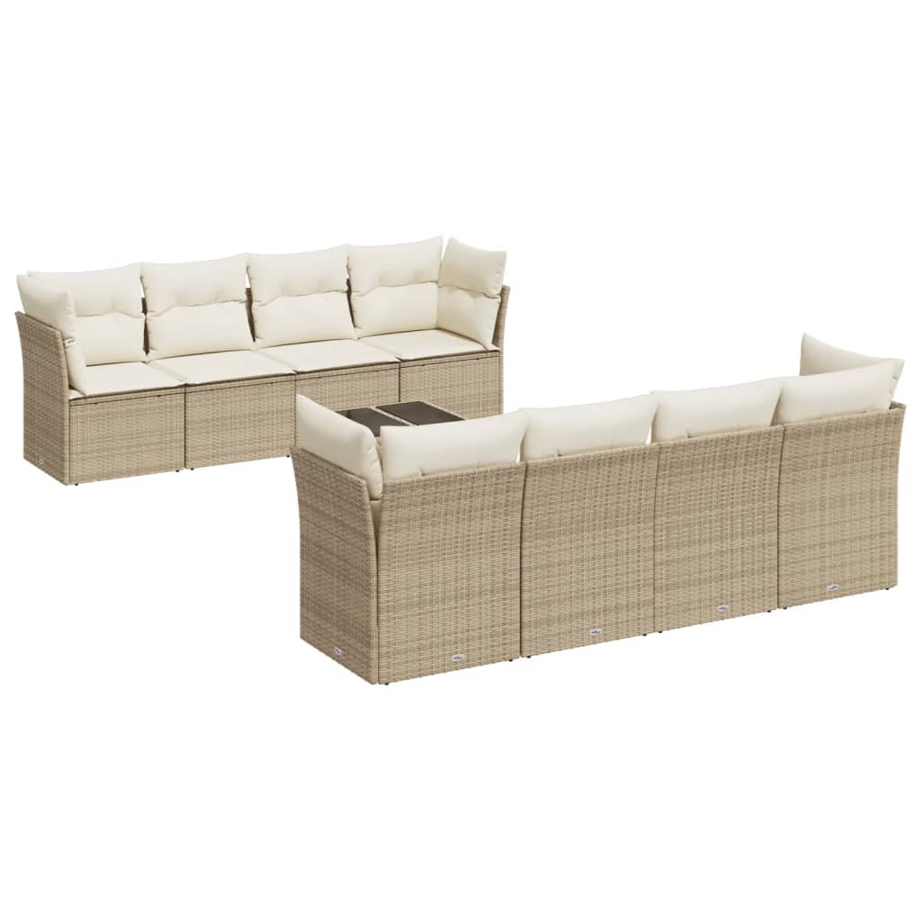 Set Divano da Giardino 9 pz con Cuscini Beige in Polyrattan 3249147