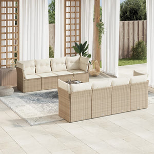 Set Divano da Giardino 9 pz con Cuscini Beige in Polyrattan