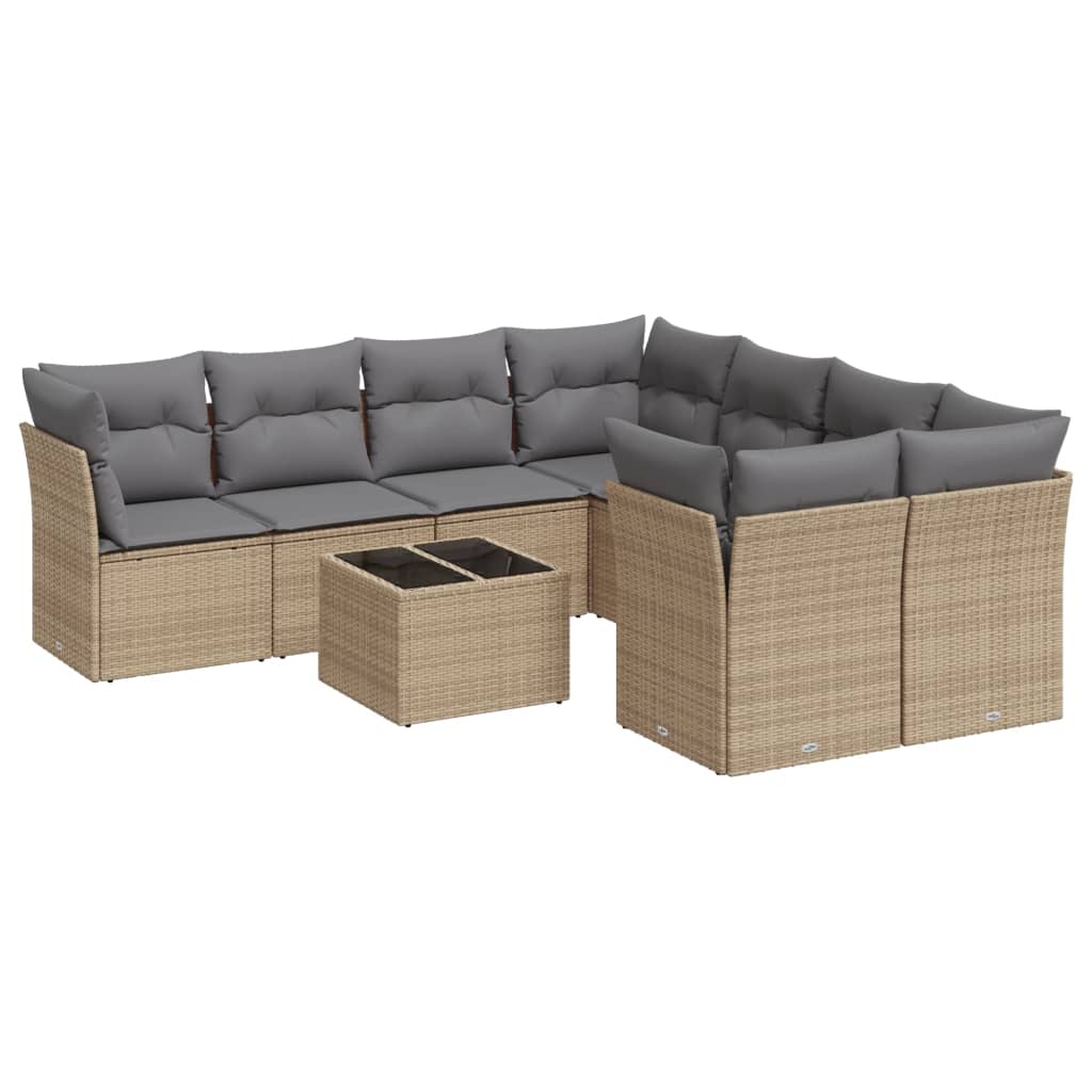 Set Divano da Giardino 9 pz con Cuscini Beige in Polyrattan