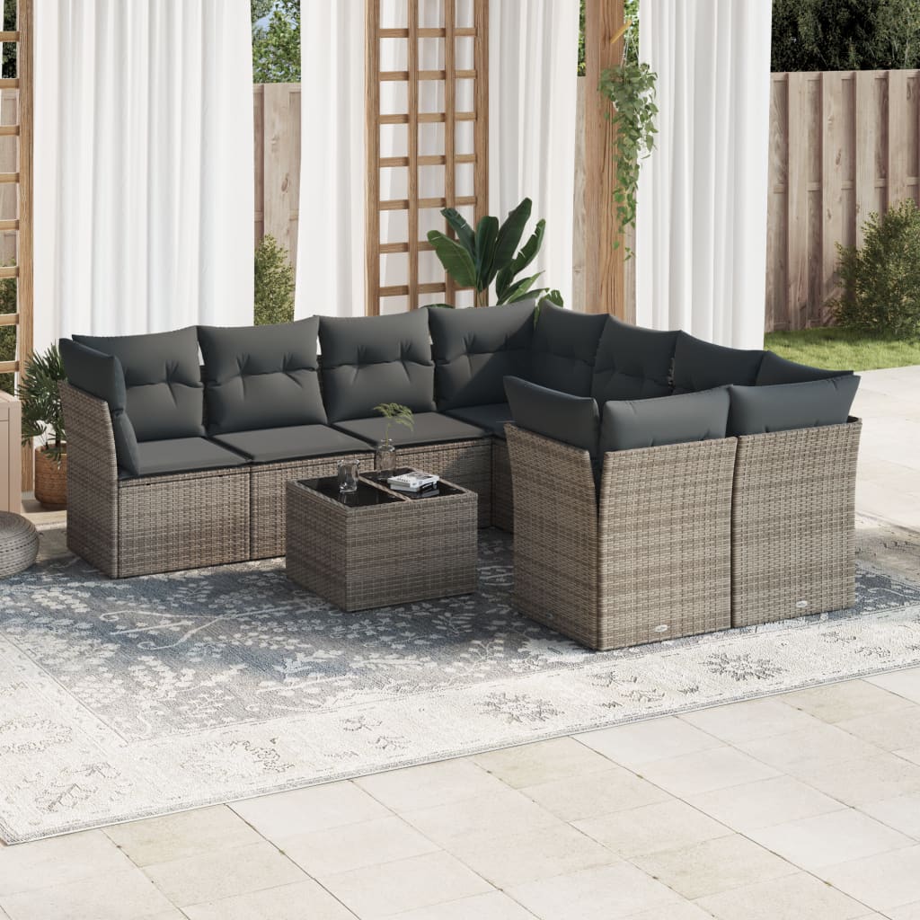 Set Divano da Giardino 9 pz con Cuscini Grigio in Polyrattan 3249159