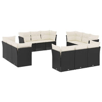 Set Divani da Giardino 12 pz con Cuscini Nero in Polyrattan