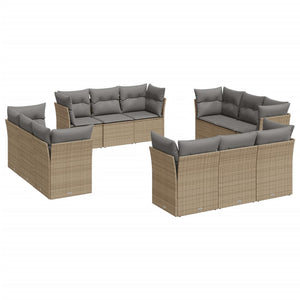 Set Divani da Giardino 12 pz con Cuscini Beige in Polyrattan 3249168