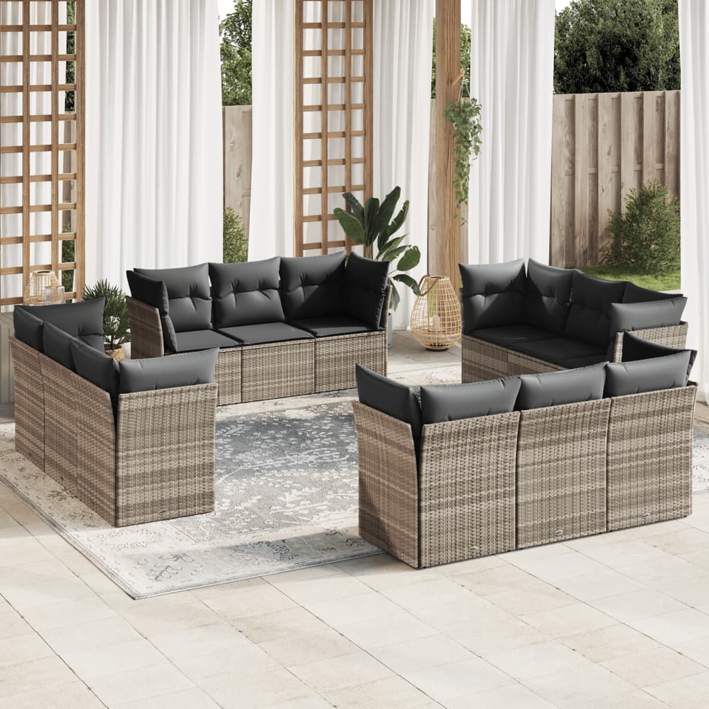 Set Divano Giardino 12 pz con Cuscini Grigio Chiaro Polyrattan