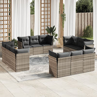 Set Divano Giardino 12 pz con Cuscini Grigio Chiaro Polyrattan