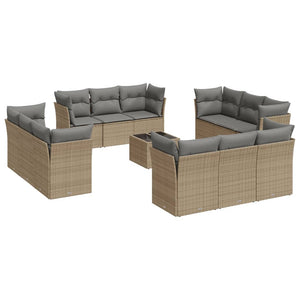 Set Divano da Giardino 13 pz con Cuscini Beige in Polyrattan